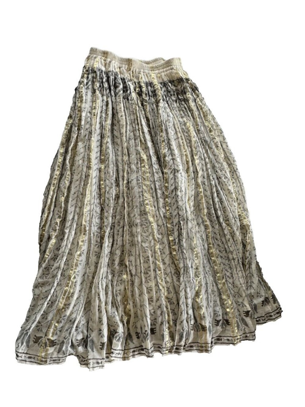 Mes Demoiselles Paris Cotton Lurex Pleated Maxi Skirt Size 38 Cream Gold - Picture 2 of 9
